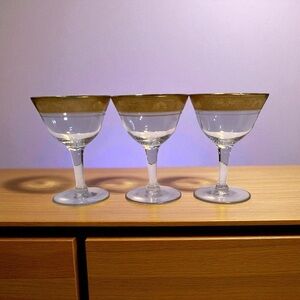Clear Stemware with Gold Borders Coupe Glasses Set Of 3